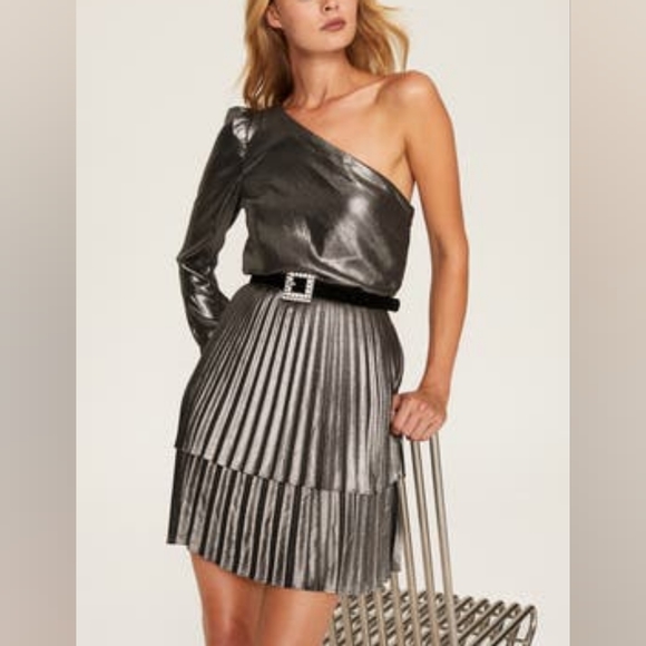 Derek Lam Collective Metallic One Shoulder Dress Sz 46 - Picture 2 of 9